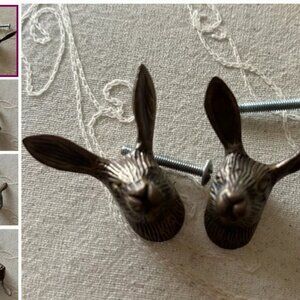 Set of 2 Bronze Rabbit Drawer Pulls Cabinet Knobs Animal Head Handles
